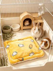 Cartoon Print Fleece Pet Mat, Random Inner Lining Color, Windproof And Warm, Thickened Rabbit Foot Pad, Suitable For Small Pets - A - View 5