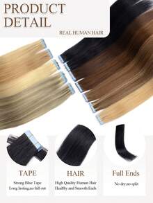 20pcs/Pack Tape-In Hair Extensions, Human Hair, 12-24 Inches, Invisible Tape-In Hair Extensions, Seamless Double-Sided Tape Hair Extensions, Human Hair Tape-In Hair Extensions, Christmas Hair Extensions - Multicolor - View 5
