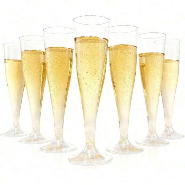 100/50/25/8/1pc Reusable Clear Champagne Cups With Gold Rim, 4.5oz Cocktail Party Cups, Suitable For Champagne, Wine, Cocktails, For Halloween, Christmas, Holidays, Weddings, Major Events, Birthdays, Holidays And Back To School Celebrations