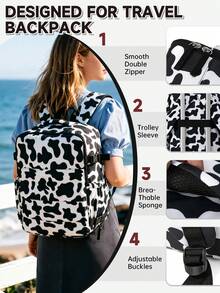 myco bags Fashion Cow Print Travel Backpack, TSA Lock Laptop Backpack, 6.34 Gallon Carry-On Bag With Shoe Compartment, Suitable For Business Travel And Daily School Use - Multicolor - View 3