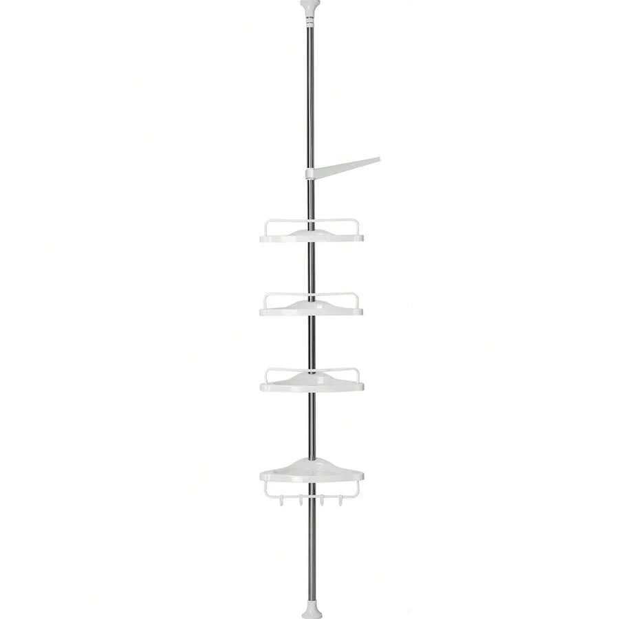 Crystals 4-Tier Bathroom Storage Rack - Adjustable Corner Shelf With Towel Holder - Silver - View 1