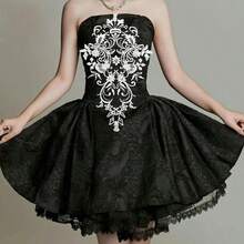 1件白色與金色水溶性花卉刺繡婚紗禮服貼花補丁 - 黑色 - 查看 5