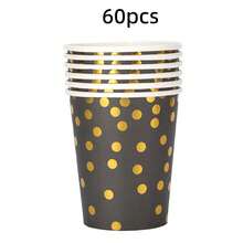 10/20pcs Black & Gold Theme Party Paper Cups, Gold Polka Dot Pattern Party Paper Cups, Suitable For Birthday Party, Family Gathering, Class Reunion, Outdoor Picnic - View 12