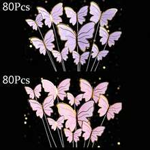40/80/160pcs 3D Butterfly Cupcake Toppers, Birthday Anniversary Women Party Decorations, Butterfly Wall Stickers Background Decor, Suitable For Wedding, Party, Theme Party, Home, Cake Decoration - Multicolor - View 5