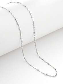 1PC Silver Spaced Bead Waist Chain, Minimalist Single Body Chain, Women's Summer Jeans Vacation Outfit Accessory - Silver - View 2