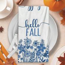 2/4/48pcs Autumn Series Blue Hello Fall Floral Print Kitchen Towels - Ultra Soft, Highly Absorbent Polyester Dish Cloths And Hand Towels, Perfect For Holiday Decor, Kitchen Decor, Party Decor - Multicolor - View 7