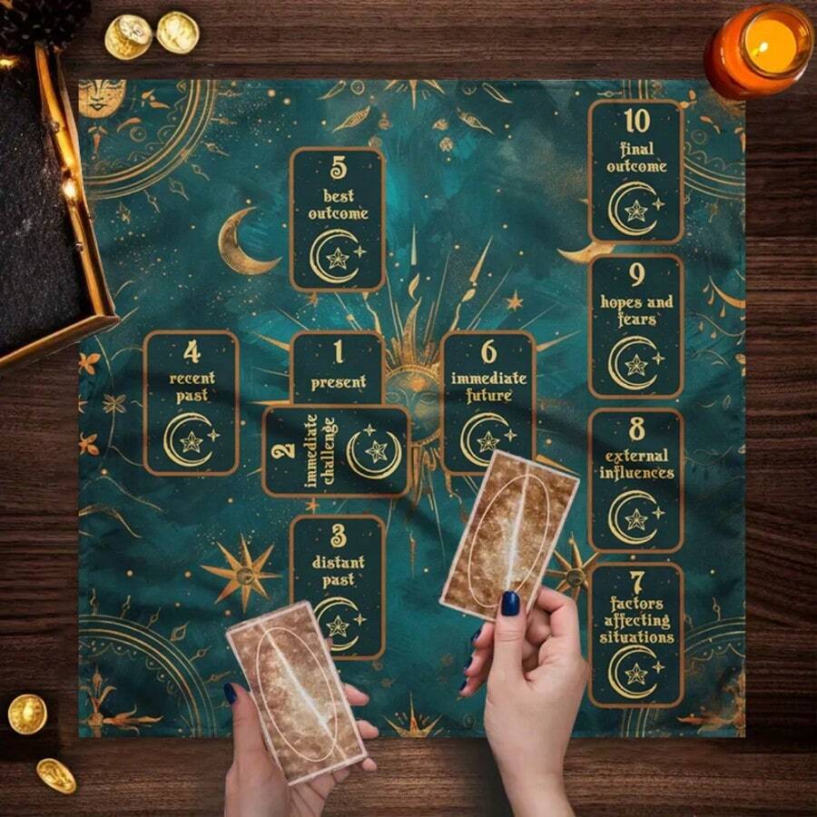 1pc Celestial Sun Moon Tarot Layout Table Cloth Guide Position Printed Divination Mat Square Witch Altar Cloth Lightweight Wall Hanging Room Aesthetic Decor - Multicolor - View 1