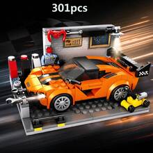 301pcs Racing Garage Building Blocks Dream Workshop Street Scene Building Blocks Sports Car Assembly Boys Toy - Multicolor - View 9