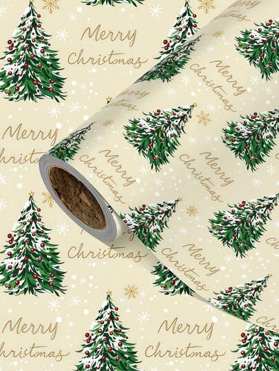 1 Roll Of Christmas Gift Wrapping Paper Featuring A Christmas Tree Pattern;Perfect For Christmas Gift Wrapping,Holiday Party Decor,Home Festive Decoration,DIY Craft,Festive Favour Wrapping. 1 Roll Size: 43 Cm X 300 Cm.