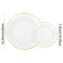 50/25/10pcs 10.25 Inch And 7.5 Inch Clear Hammered Single Gold Rim Round Dinner Plates And Food Trays, Shatter-Resistant Lightweight Tableware Set, Suitable For Parties, Weddings, Adults, Children, Home, Gold Rim Tableware, Thanksgiving, Christmas - View 7