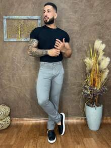 Urban Zone Jeans Men's Casual Slim Fit Twill Pants With Elastane - 灰色 - 查看 3