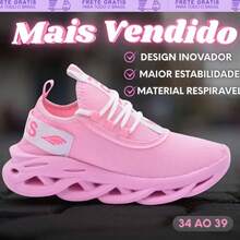 TÊNIS FEMININO CASUAL ACADEMIA MEIA ELÁSTICO TREINO CORRIDA MV - Rosa chiclete - Visão 1