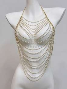 1pc Multi-Layer Horizontal Fringe Shiny Body Chain Bra, Sexy Accessory, Perfect For Bikini, Ideal For Beach Vacation Summer - Silver - View 11