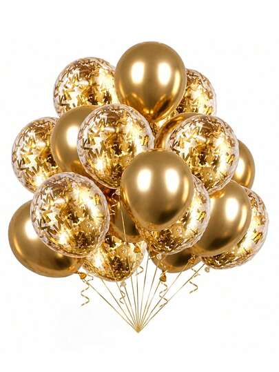 31/11pcs 12 Inch Gold Sequin Balloons, Gold Sequin Latex Foil Glitter Balloons, Gold Balloons Set, , Suitable For Wedding Birthday Party Decoration, Anniversary Party Decoration