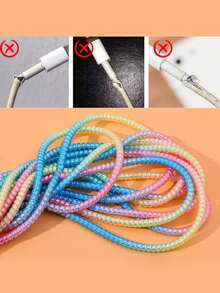 1 Set Laser Colorful Spiral Cable Protector, Laser Phone Charging Cable Protector TPU Soft Data Cable Storage Ring, Dust-Proof Anti-Tangle Cable Cord - Multicolor - View 4