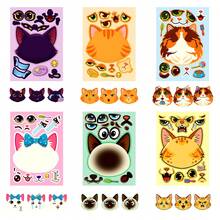 6pcs Cute Pet Cat DIY Face Changing Stickers, Kitten Expression Collage Stickers, Fun Handmade Gift For Boys Girls, Quiet Book Craft Supply - Multicolor - View 3