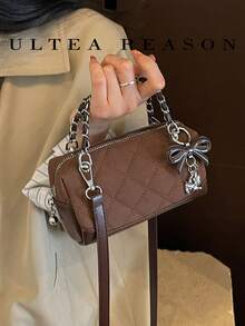 1pc Solid Color Suede New Women's Bag, Shoulder Bag, Crossbody Bag, Fashion Quilted Chain Square Handbag, Suitable For Commuting, Shopping, Dating - Coffee - View 9