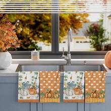 2/4/48pcs Autumn Series Orange Background Polka Dot Multicolor Pumpkin Pattern Printed Kitchen Towels - Super Soft, Highly Absorbent Polyester Tableware And Hand Towels, Perfect For Holiday Decor, Kitchen Decor, Party Decor - Multicolor - View 14