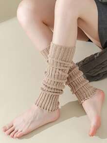 6 Pairs Women's Solid Color Vertical Striped Leg Warmers, Simple Fashion Versatile Autumn/Winter, Cozy - Multicolor - View 27