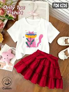 Summer & Autumn Girls' Cotton Short Sleeve T-Shirt, Cute Sweet Girly Preppy Style With Fun Printed Graphics - White - View 5