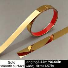 1pc Stainless Steel Flat Metal Decorative Strip, Ceiling Trim Line, Mirror Wall Sticker, Living Room Decoration Gold Tape - A - View 14