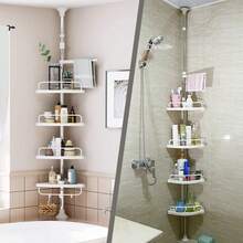 Crystals 4-Tier Bathroom Storage Rack - Adjustable Corner Shelf With Towel Holder - Silver - View 6
