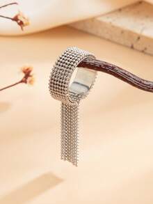 1pc Vintage Fashion Geometric Curved Bead Chain Tassel Charm Ring, Elegant & Glamorous For Daily Casual, Party, Gathering, Couple Date, Women's Holiday Versatile Jewelry Ring Gift (Chain & Bead Quantity Subject To Actual Product) - Ring - View 11