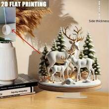 1pc 2D Acrylic Decorative Ornament, Elegant Deer Family, Peaceful Forest Snow Landscape, Perfect Holiday Decoration, With Base, No Power Required - A - View 3
