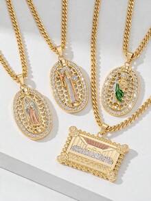 4PCS Luxury Vintage Christian Faith Necklaces For Women, Virgin Mary, St. Jude, St. Benedict, Last Supper Pendants, Guardian Light Limited Edition Pendant Necklace, Suitable For Christmas/Thanksgiving/Halloween/Mother's Day/Valentine's Day Couples/Friends/Fellow Believers Gifts, Catholic First Communion, Gift, Daily Holiday Wear And Prayer - Yellow Gold - View 2