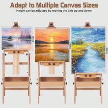 Beech Wood H Frame Studio Easel Stand With Storage Box And Palette, Heavy Duty Adjustable Floor Artist Painting Easel Holder For Adults Canvas Painting, Natural Brown Set - Walnut - View 6