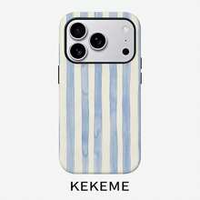 Phone Case - Vertical Striped Blue Film 2-In-1 Compatible For Apple  17 16 15 14 13 12 11 Pro Max 16 15 14 Plus 17 Air Full Coverage Anti-Fall Fashion Easy Unisex Phone Case - 白色1 - 查看 2