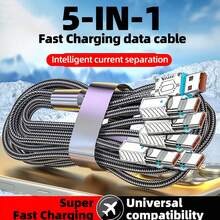 Kabel Pengisian Daya Ultra Cepat 5-in-1 120W (Tersedia dalam Dua Gaya: USB ke Type-C X5 ATAU USB ke Type-C X3 + Android X1 + Lightning X1) - Kompatibel dengan iPhone 15–17/Pro Max, Kompatibel dengan , dan Galaxy S24/S23; Kabel Pengisian Cepat Jalinan Nilon. - MultiWarna - View 1