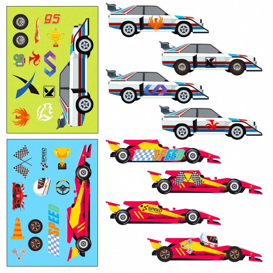 6pcs Track Racing Car DIY Collage Stickers, Race Car Livery Build Stickers, Kids Early Educational Handmade Toy, Quiet Book & Party Game Craft Supply - Multicolor - View 1