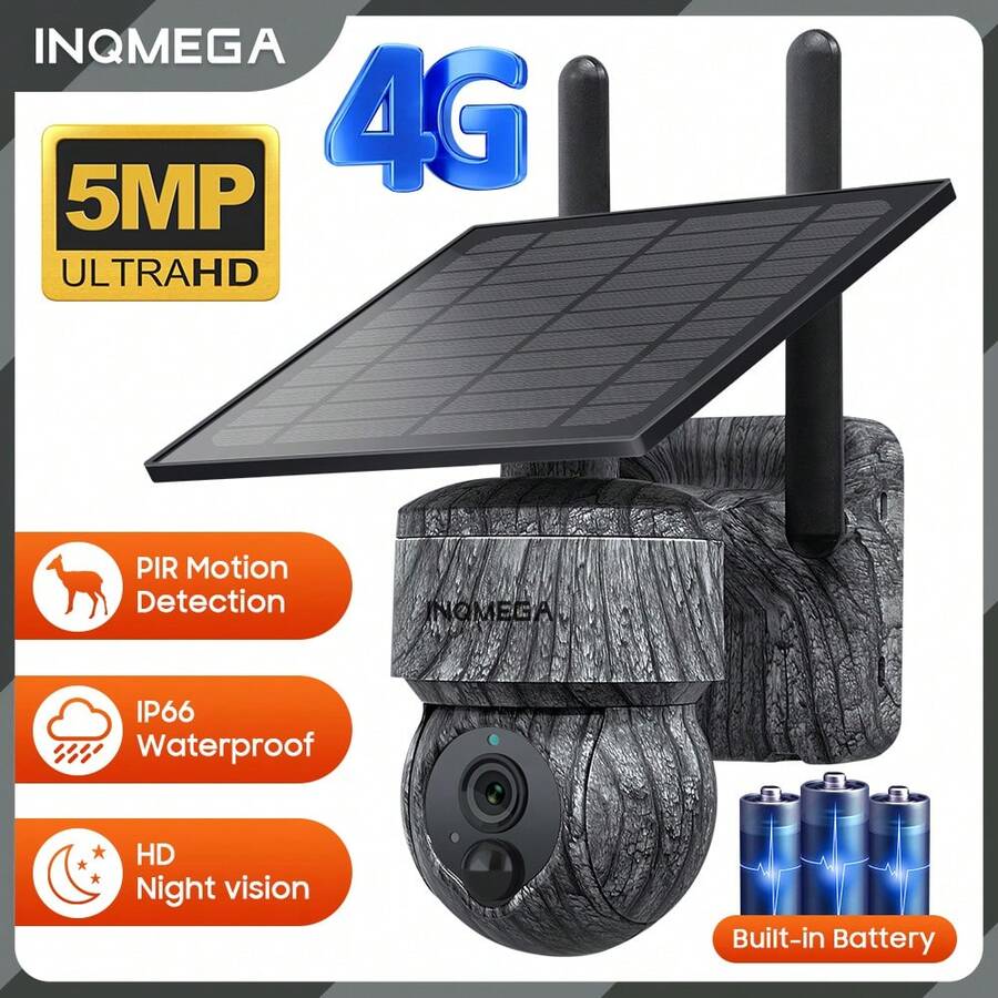 INQMEGA 4G SIM Wireless Solar PTZ Camera With Solar Panel, Two-Way Audio, Security Protection, CCTV Camera, Battery Cam - Army Green - View 1
