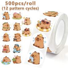 500PCS(1 Roll) 1 Inch Capybara Stickers, 12 Patterns, Suitable For Teachers, Adults, Parents, Classroom, School, Work, Study, Training, Cute Animal Stickers, Handmade Self-Adhesive Labels, Incentive Encouragement Stickers, Back To School Stickers, School Opening Decoration Stickers, Back To School Gifts - Multicolor - View 9