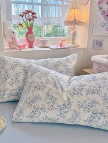 Ensemble de housse de couette bleu clair à motif floral de vigne, comprend 1*Housse de couette+1*Drap de lit+2*Taies d'oreiller, imprimé de plante en peinture à l'huile bleue, décoration de chambre belle et confortable, convient pour toutes les saisons, 100% polyester, housse de couette et taies d'oreiller sans rembourrage - Bleu ciel - Voir 9
