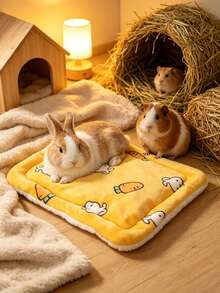 Cartoon Print Fleece Pet Mat, Random Inner Lining Color, Windproof And Warm, Thickened Rabbit Foot Pad, Suitable For Small Pets - A - View 7