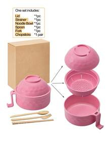 1 Set Mangkuk Ramen Microwave dengan Sumpit, Garpu, dan Sendok, Perlengkapan Penting untuk Asrama Mahasiswa dan Apartemen - MultiWarna - View 7