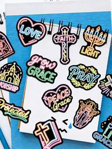 50pcs/Pack Funny Neon Colorful Jesus Bible Stickers, Decorative Decals For Laptop Guitar Luggage Notebook Phone Stationery Sticker - Multicolor - View 11