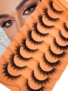 9 Pairs 3D Faux Mink Strip Lashes Black Band Natural Thick Reusable Daily Makeup False Eyelashes - Black - View 5