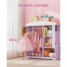 Kids Dress Up Storage, With Jewelry Cabinet, Dress Up Closet With Mirror And Shelves, Princess Costumes Wardrobe Closet, Toddler - Purple - View 6