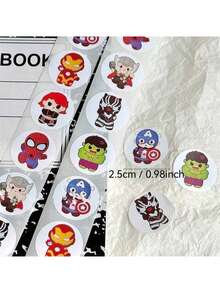 500pcs/Set Q-Version Avengers Round Stickers, Mini Cartoon Superhero Label Stickers, Giant Thor Decorative Seal Stickers, Suitable For Gift Packaging, Envelope Sealing, Classroom Rewards - Multicolor - View 1