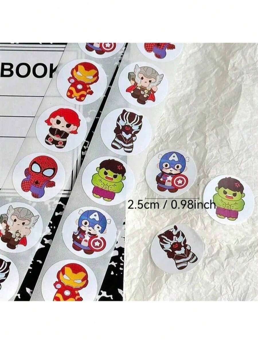 500pcs/Set Q-Version Avengers Round Stickers, Mini Cartoon Superhero Label Stickers, Giant Thor Decorative Seal Stickers, Suitable For Gift Packaging, Envelope Sealing, Classroom Rewards - Multicolor - View 1