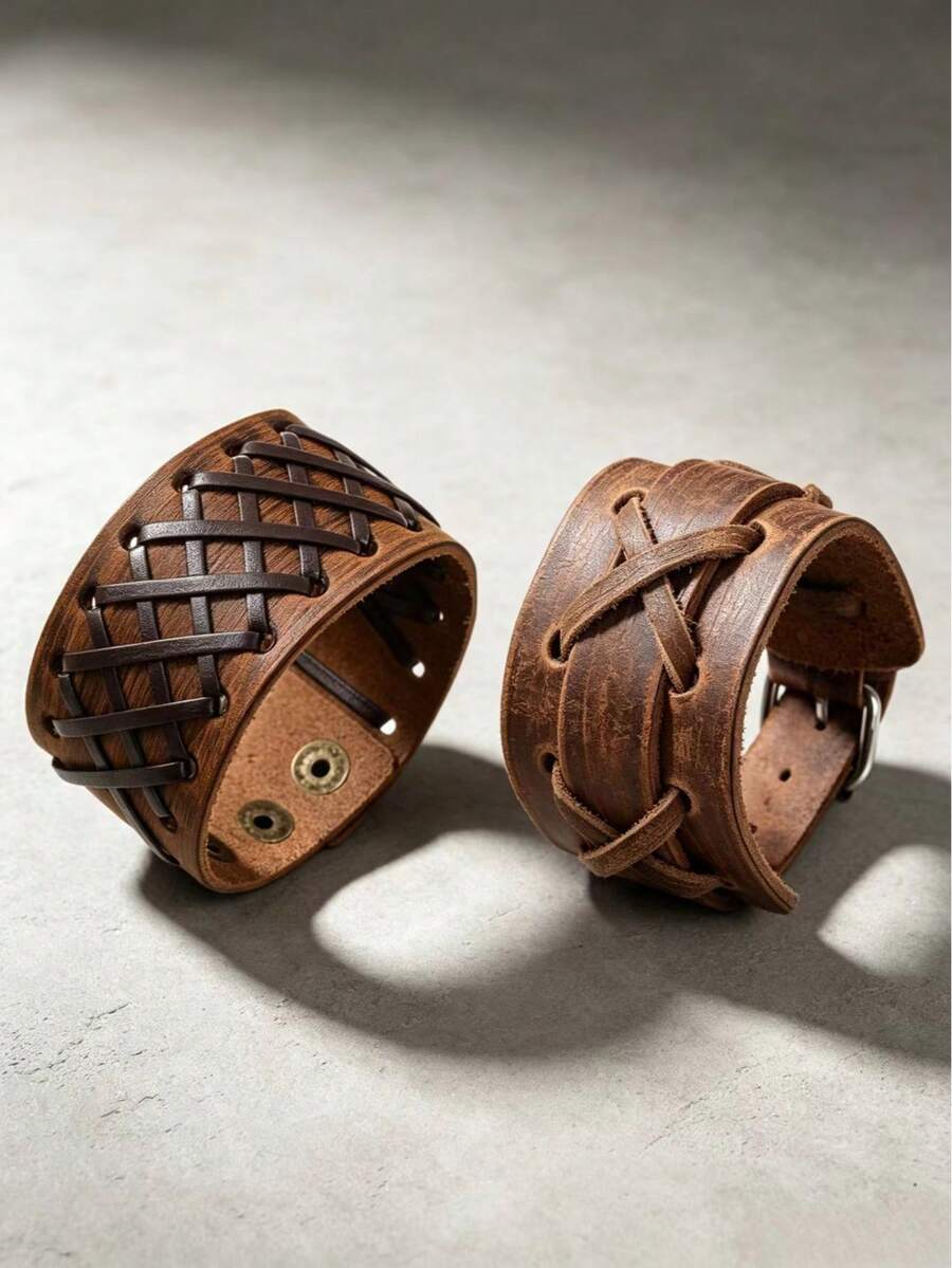 2 buah Gelang Olahraga Bertekstur Vintage, Cocok untuk Pakaian Olahraga Sehari-hari Pria, Hadiah Istimewa untuk Musim Kembali ke Sekolah Pria - Coklat - View 1