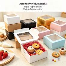 10pcs 4*4*2.5in Birthday Wedding Home Party Festival Heart-Shaped Wavy Transparent Window Dessert Table Gift Baking Pastry Packaging Box Thickened Cardboard Foldable Storage Gift Box Brown / White / Pink / Gold Multi-Color Optional - View 4