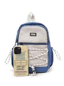Unisex Mini Hiking Backpack, Color Block Small Outdoor Daypack With Elastic Rope Decor, Padded Adjustable Shoulder Straps - Multicolor - View 8