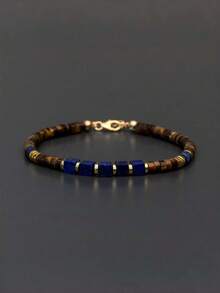 1pc Natural Lapis Lazuli Cylindrical Bead Spacer Bracelet, Exquisite For Daily Wear And Gifting, Random Bead Color - Multicolor - View 2