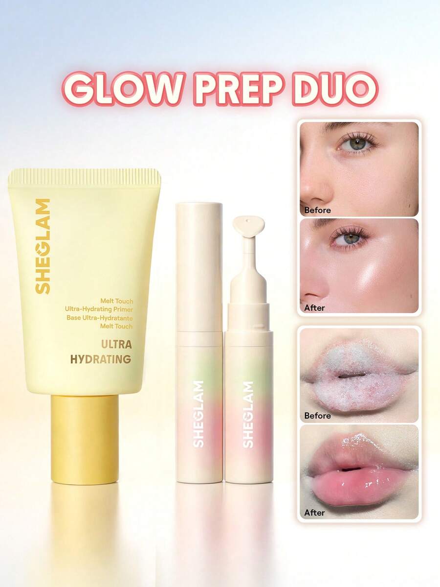 SHEGLAM [2Pcs] Glowy Prep Duo 唇部與臉部套裝 品牌美妝化妝品 適合女士與女孩 - 白色 - 查看 1