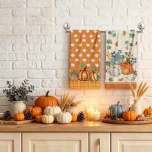 2/4/48pcs Autumn Series Orange Background Polka Dot Multicolor Pumpkin Pattern Printed Kitchen Towels - Super Soft, Highly Absorbent Polyester Tableware And Hand Towels, Perfect For Holiday Decor, Kitchen Decor, Party Decor - Multicolor - View 3