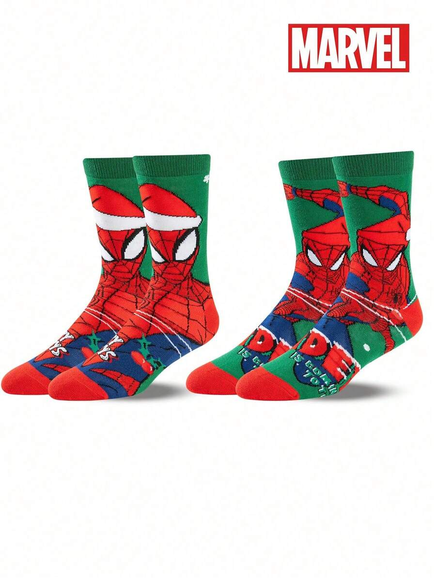 1/2/4 Pairs Disney Spider-Man Christmas Socks For Women, Novelty Long Socks Gift - Multicolor - View 1